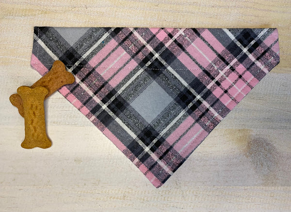 Pink and Grey Plaid Dog Bandana